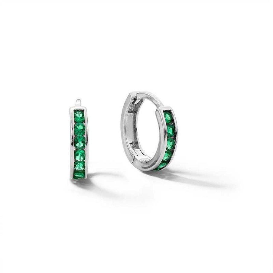 Banter Sterling Silver Green Cz Huggies Earrings