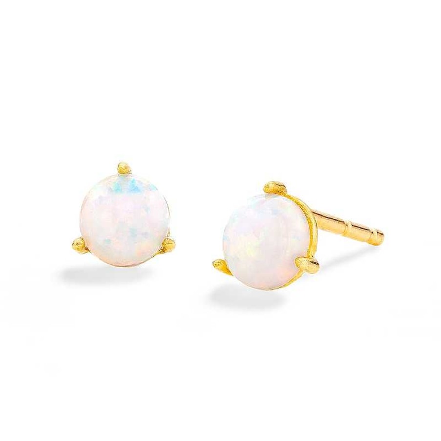 Banter 10K Solid Gold Simulated Opal Rounded Studs Earrings