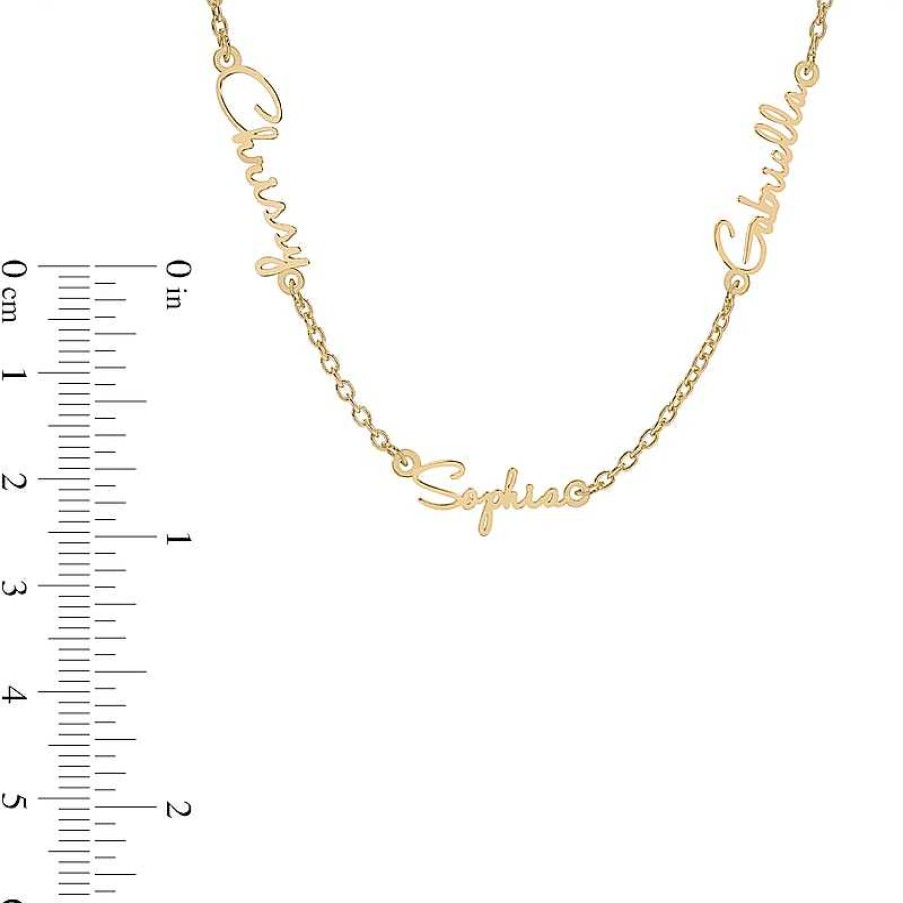 Banter Three Name Script Nameplate Curb Chain Necklace In Solid Sterling Silver With 14K Gold Plate - 18" Necklaces