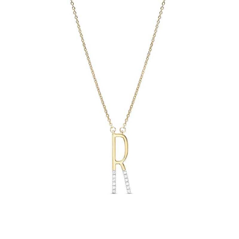 Banter 1/20 Ct. T.W. Diamond "R" Initial Necklace In Sterling Silver With 14K Gold Plate - 18" Necklaces