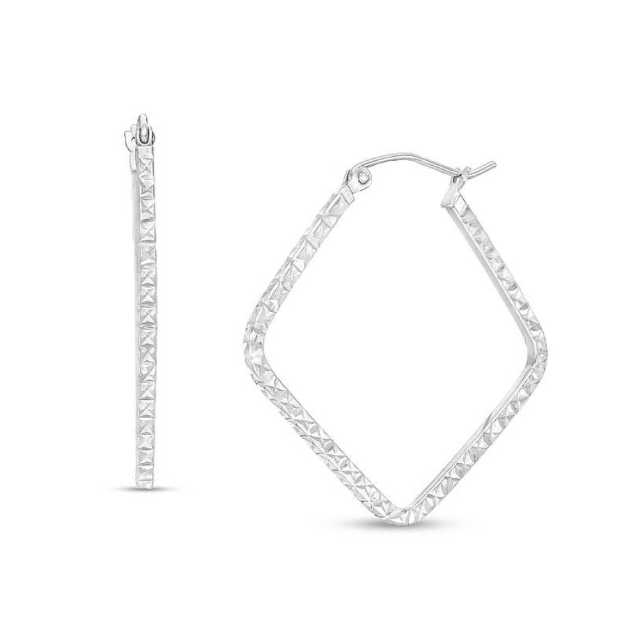 Banter 30Mm Diamond-Cut Squared Tube Geometric Hoop Earrings In Hollow Sterling Silver Earrings