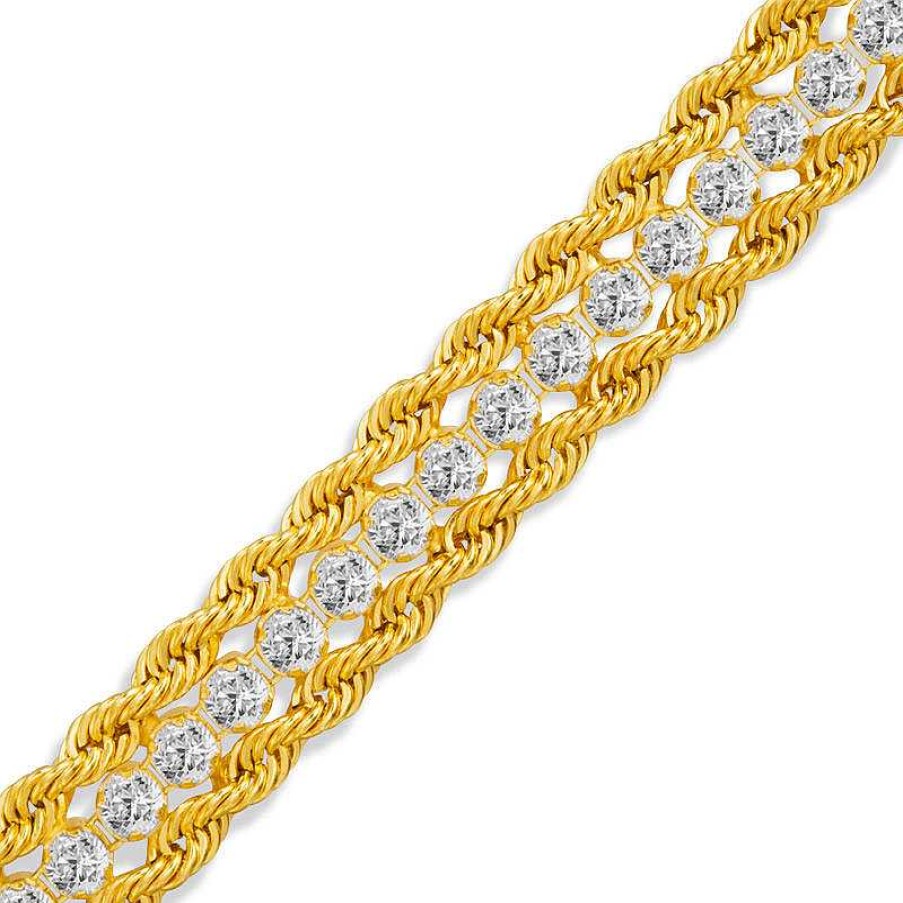 Banter Cubic Zirconia Rope Chain Triple Row Bracelet In 10K Gold - 7.5" Bracelets