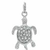 Banter Crystal And Textured Turtle Dangle Charm In Sterling Silver Charms