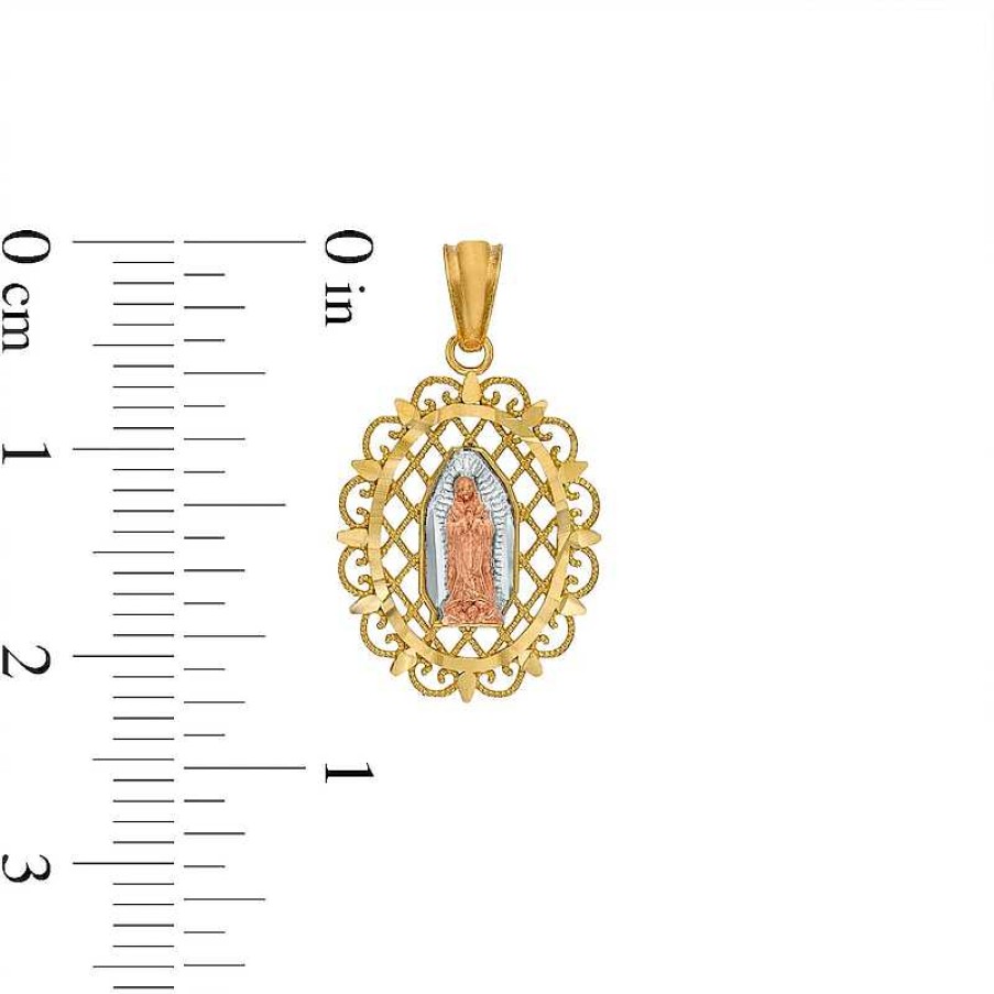 Banter Diamond-Cut And Beaded Ornate Frame Our Lady Of Guadalupe Tri-Tone Necklace Charm In 10K Solid Gold Charms