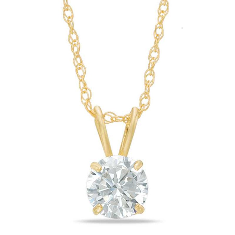 Banter Child'S 5Mm Cubic Zirconia Solitaire Pendant In 10K Gold - 13" Necklaces