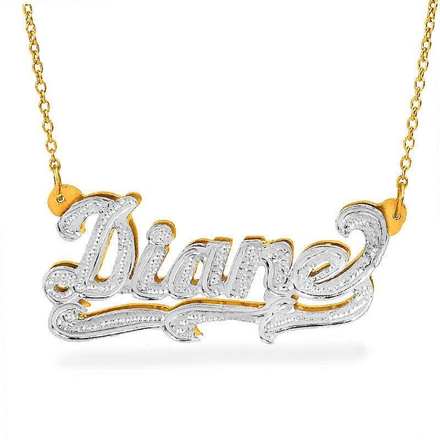 Banter Script Name And Beaded Triple Scroll Necklace In Sterling Silver And 14K Gold Plate (1 Line) Necklaces