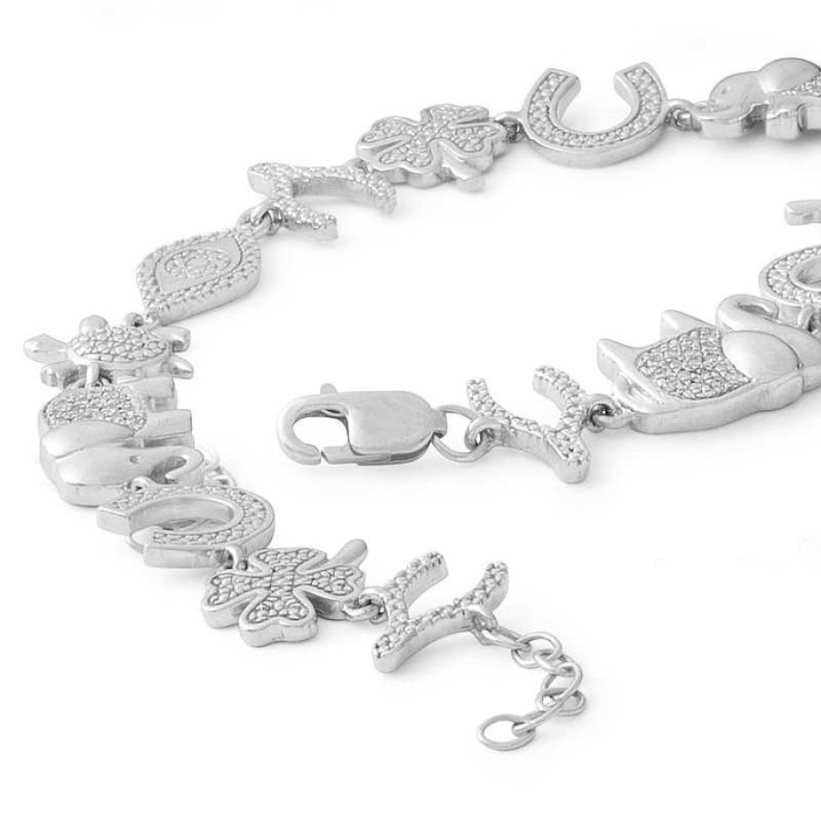 Banter 1/10 Ct. T.W. Diamond Luck Theme Charm Link Bracelet In Sterling Silver - 7.5" Bracelets