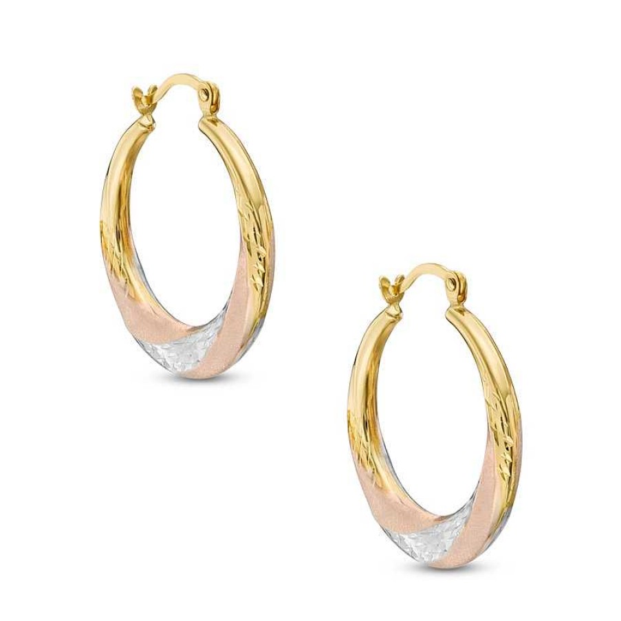 Banter Diamond-Cut Twist Hoop Earrings In 10K Stamp Hollow Tri-Tone Gold Earrings