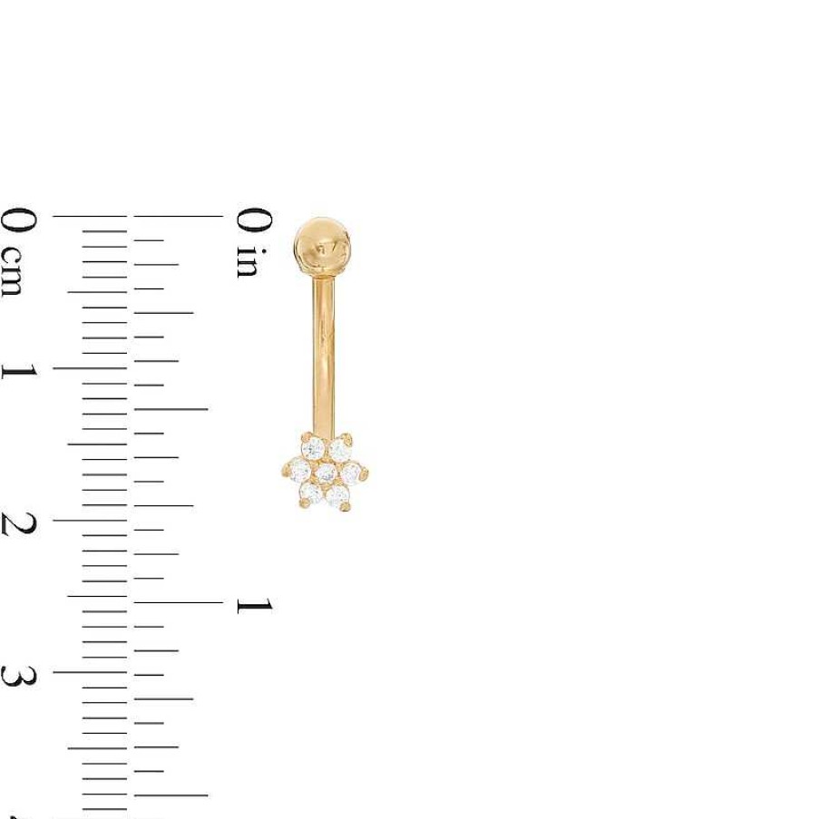 Banter 014 Gauge Cubic Zirconia Micro Flower Belly Button Ring In 14K Gold Belly Button