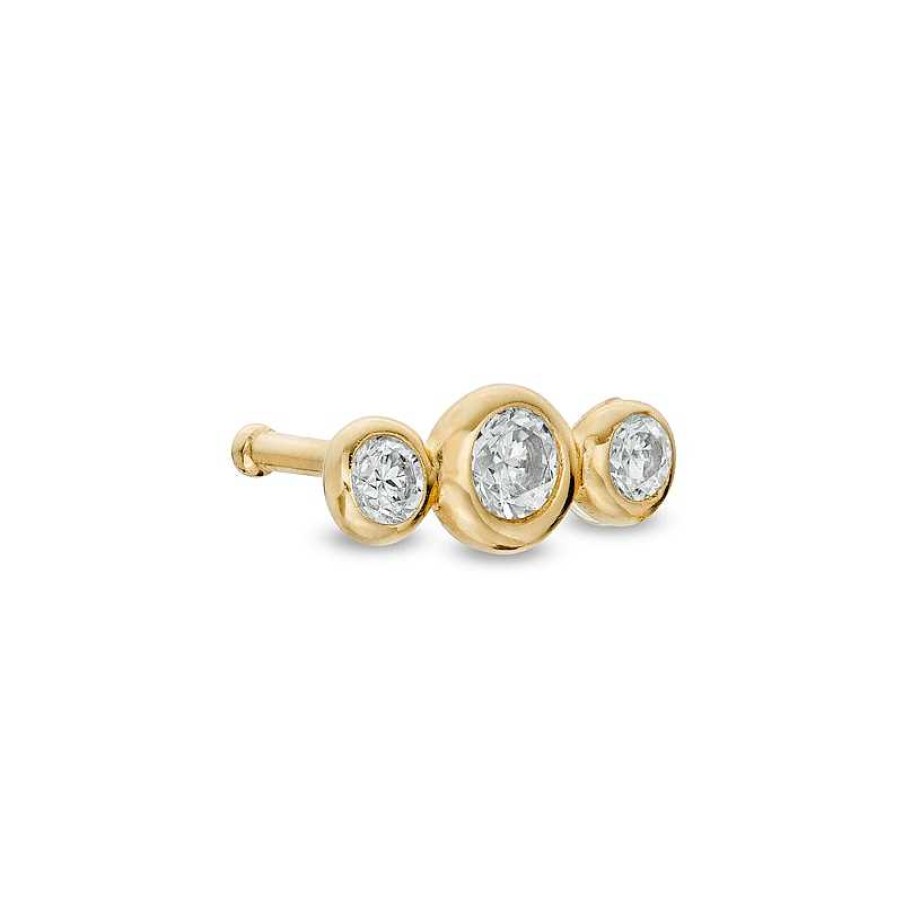 Banter 14K Hollow Gold Cz Three-Stone Bexel Stud - 18G 5/16" Ear