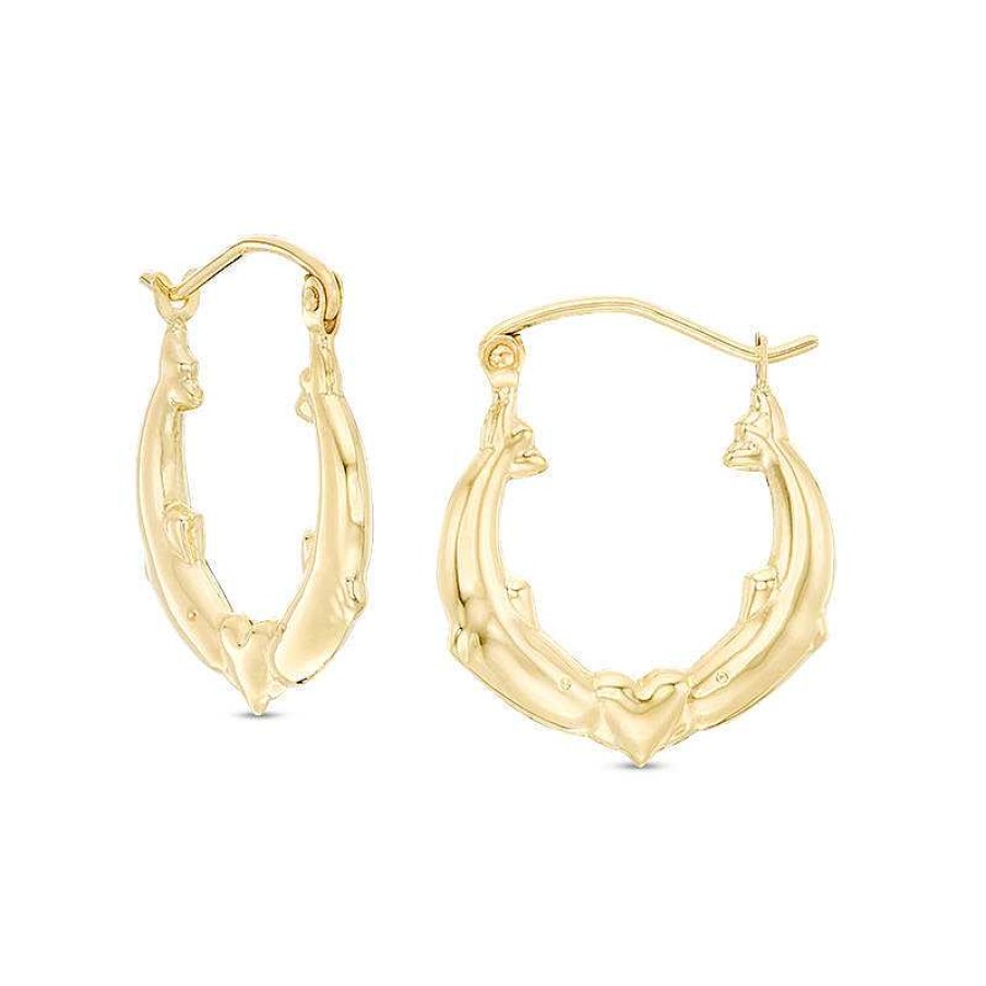 Banter Dolphin Hoop Earrings In 10K Stamp Hollow Gold Earrings