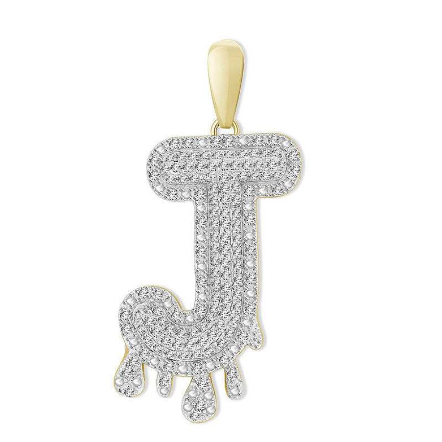 Banter 1/3 Ct. T.W. Diamond Beaded Dripping "J" Initial Necklace Charm In 10K Gold Charms