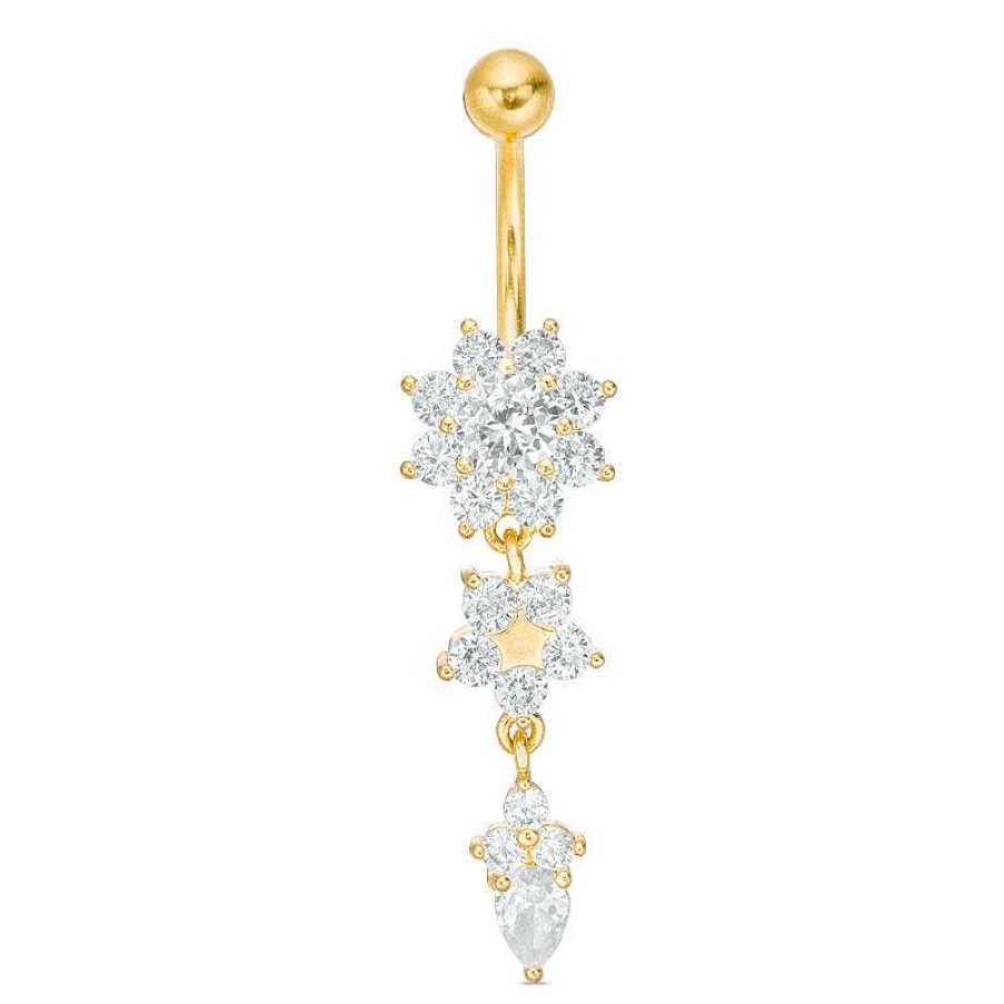 Banter Yellow Ion Plated Teardrop Cz Flower Belly Button Ring - 14G 3/8" Belly Button