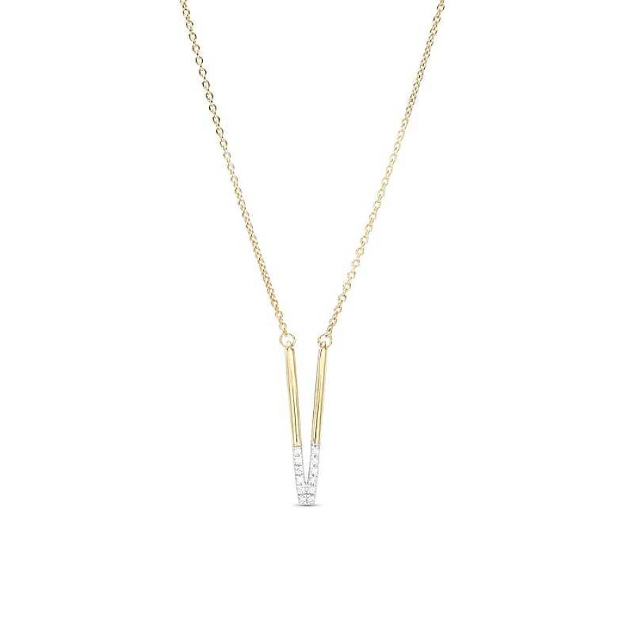 Banter 1/20 Ct. T.W. Diamond "V" Initial Necklace In Sterling Silver With 14K Gold Plate - 18" Necklaces