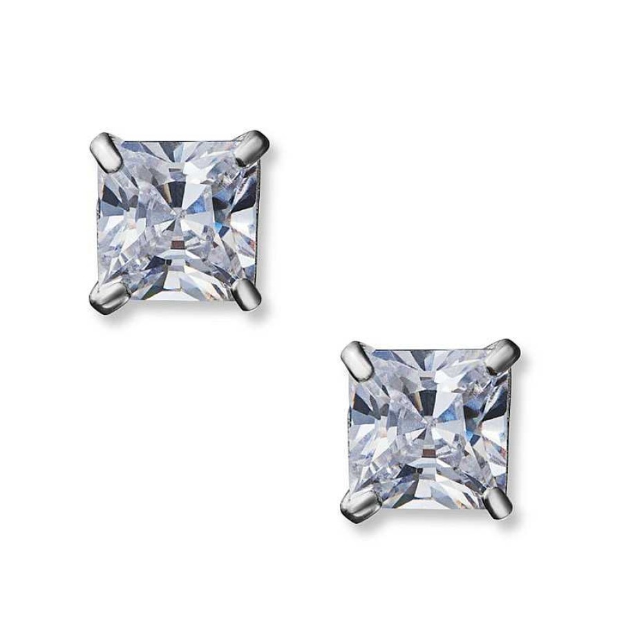 Banter Child'S 4Mm Princess-Cut Cubic Zirconia Stud Earrings In 14K White Gold Earrings