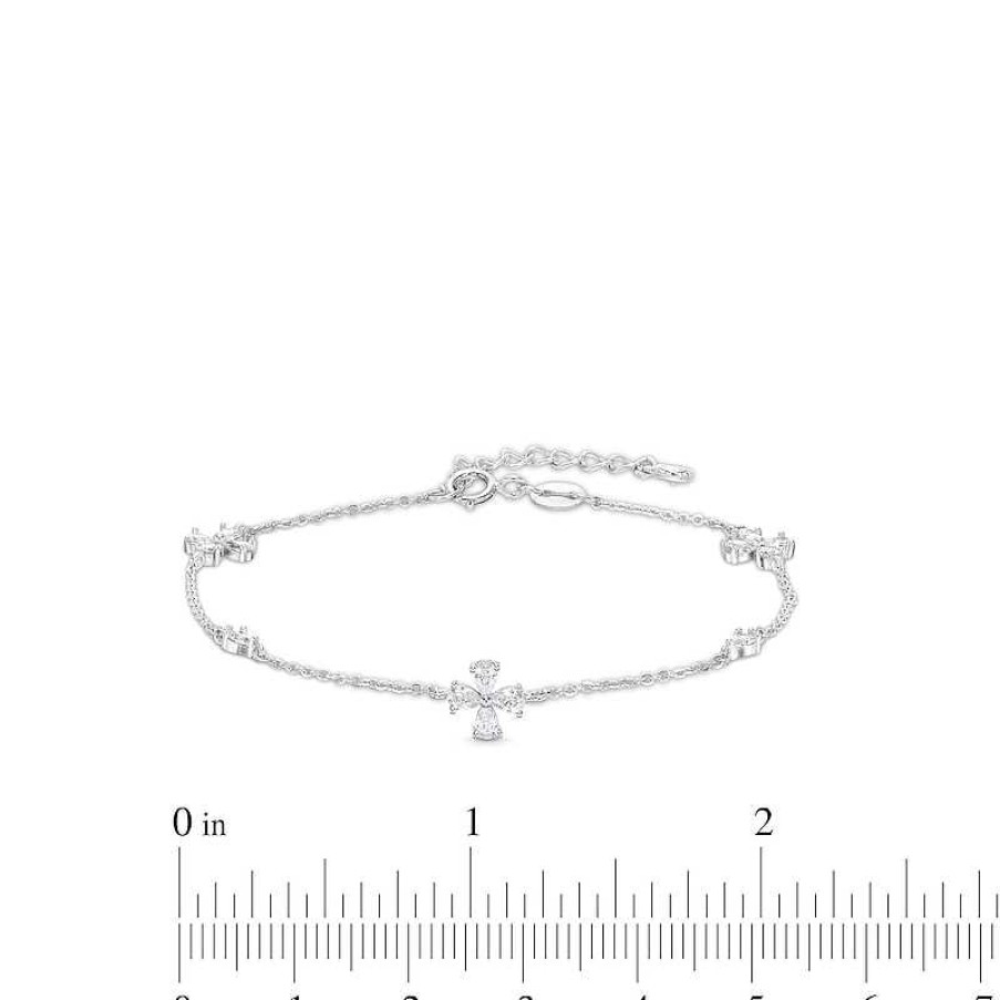 Banter Cubic Zirconia Flower Bracelet In Semi-Solid Sterling Silver - 6.5" + 1" Bracelets