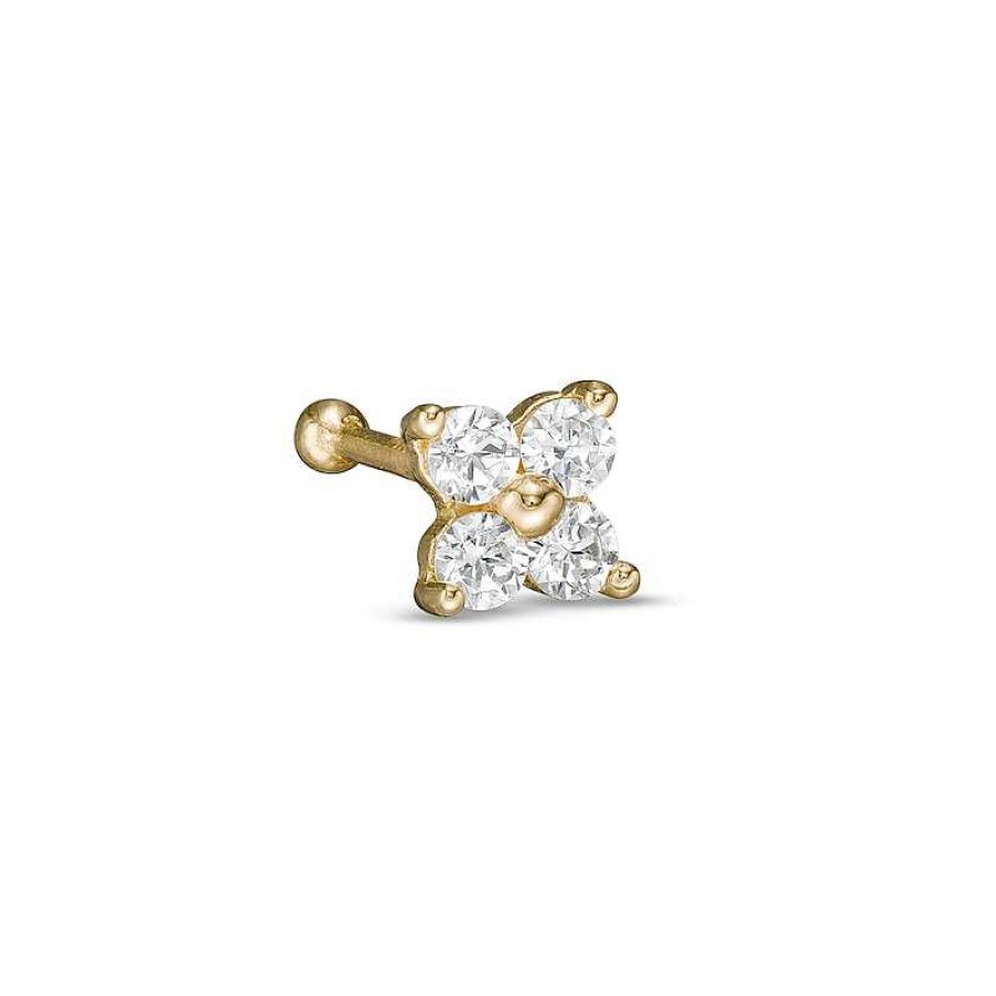 Banter 14K Gold Quad Cubic Zirconia Bead Bone-Style Nose Stud - 20G 5/16" Nose