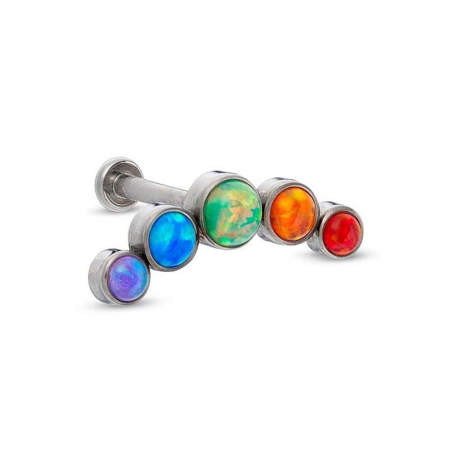 Banter 018 Gauge Simulated Multi-Color Opal Five Stone Curved Cartilage Barbell In Titanium - 5/16" Earrings