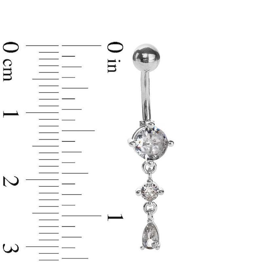 Banter Solid Stainless Steel Cz Teardrop Dangle Belly Button Ring - 14G Belly Button