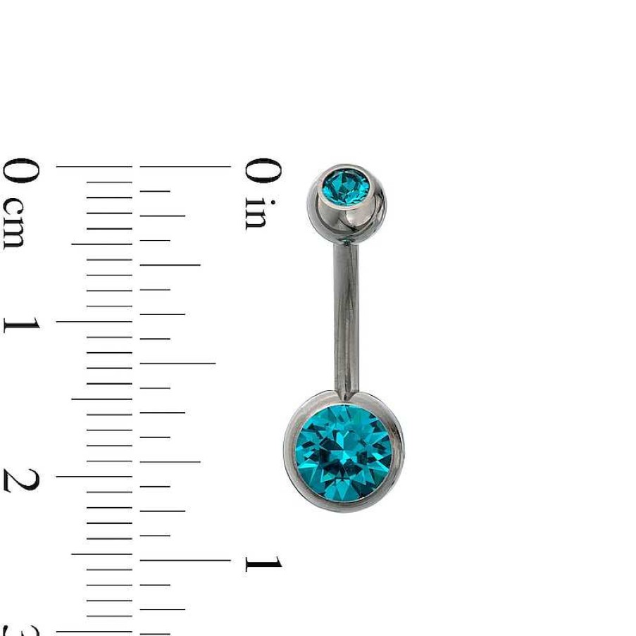 Banter 014 Gauge 8Mm Blue Crystal Belly Button Ring In Titanium - 7/16" Belly Button