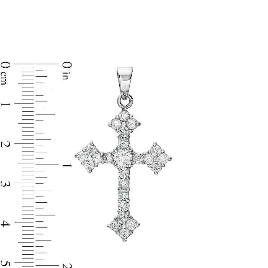 Banter Cubic Zirconia Large Gothic-Style Cross Solid Necklace Charm In Solid Sterling Silver Charms