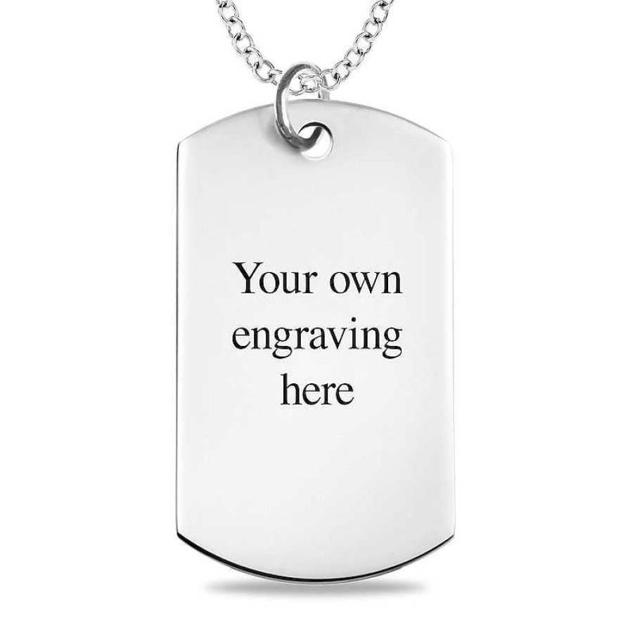 Banter Engravable Print And Your Own Handwriting Dog Tag Pendant In Sterling Silver (1 Image And 4 Lines) Necklaces