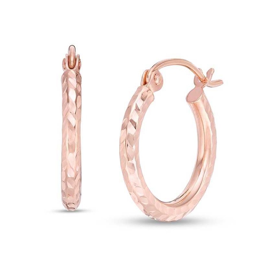 Banter 15Mm Diamond-Cut Hoop Earrings In 14K Tube Hollow Rose Gold Earrings