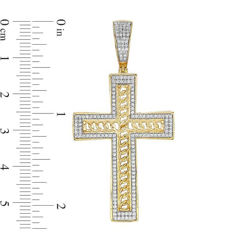 Banter 1/2 Ct. T.W. Diamond Chain Cross Frame Necklace Charm In 10K Gold Charms