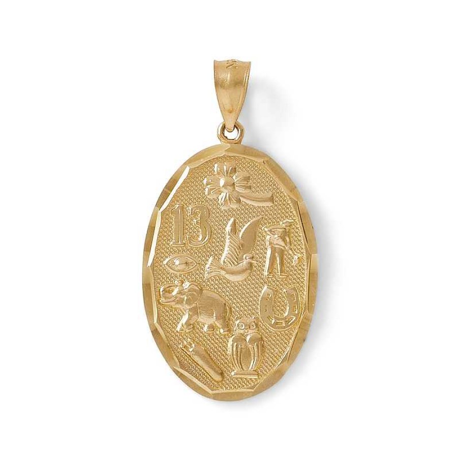 Banter Textured "Good Luck" Oval Medallion Necklace Charm In 10K Solid Gold Charms