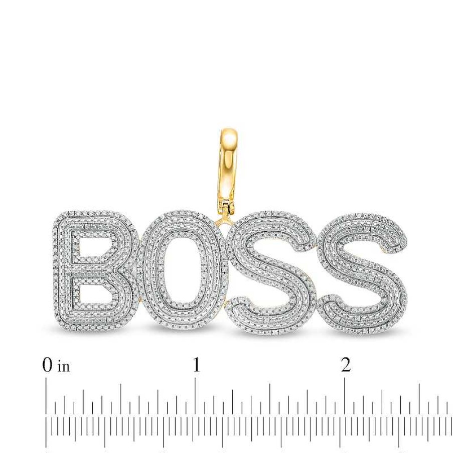 Banter 1/6 Ct. T.W. Diamond Large "Boss" Necklace Charm In Sterling Silver With 14K Gold Plate Charms