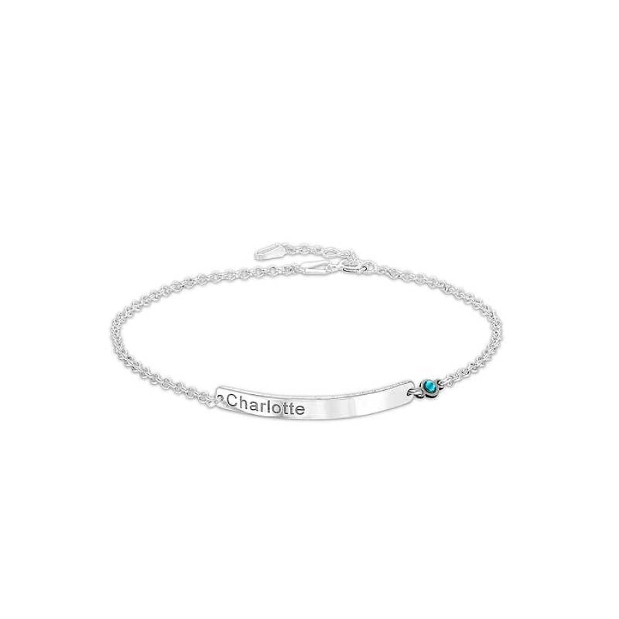 Banter Birthstone Engravable Name Id Bracelet In Sterling Silver - 7.5 In. Bracelets