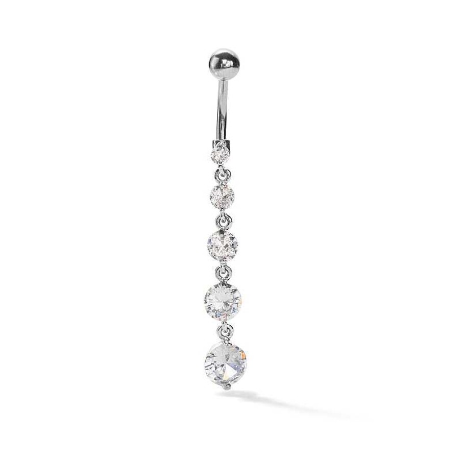 Banter Solid Stainless Steel And Brass Cz Graduated Dangle Belly Button Ring - 14G Belly Button