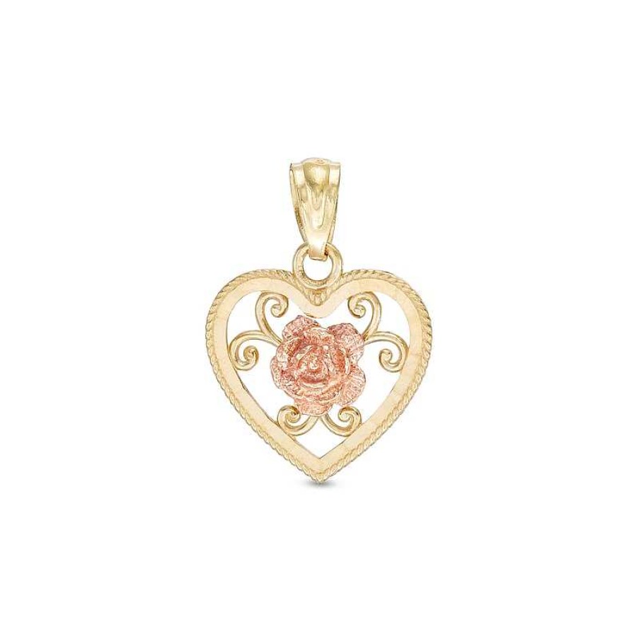 Banter 18Mm Diamond-Cut Heart With Flower Charm In 10K Solid Two-Tone Gold Charms