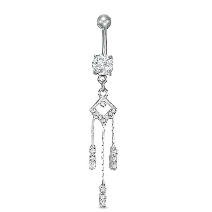 Banter Stainless Steel And Zinc Alloy Cz And Crystal Geometric Triple Dangle Belly Button Ring - 14G Belly Button