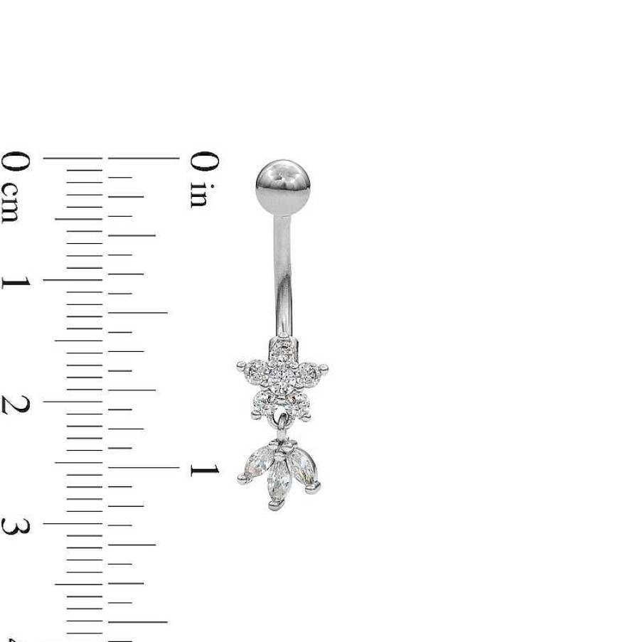 Banter Stainless Steel Cz Lotus Flower Dangle Belly Button Ring - 14G 7/16" Belly Button