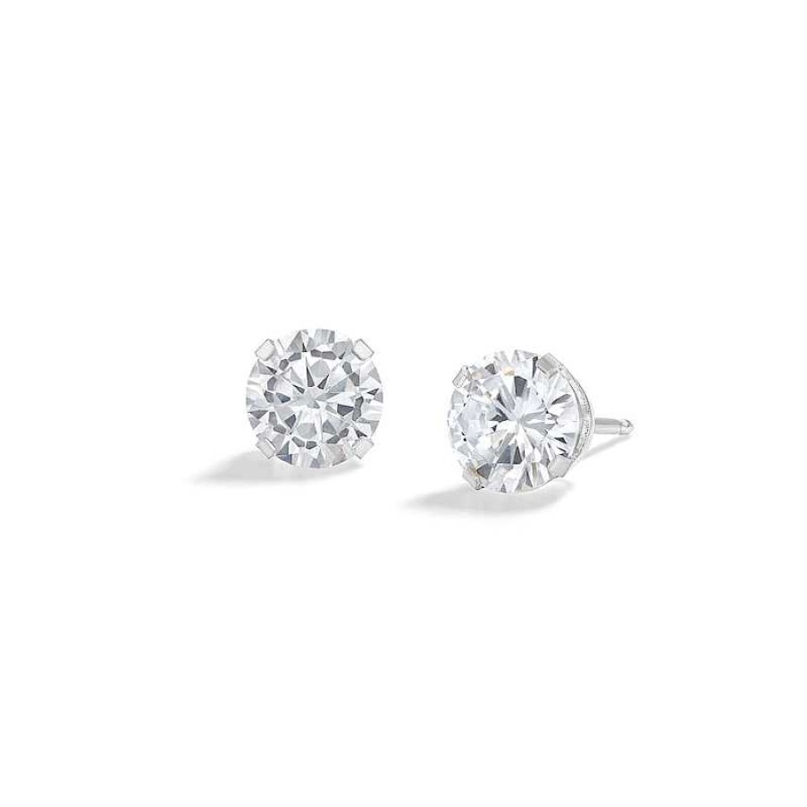 Banter 14K Solid White Gold Cz 6Mm Piercing Studs Earrings