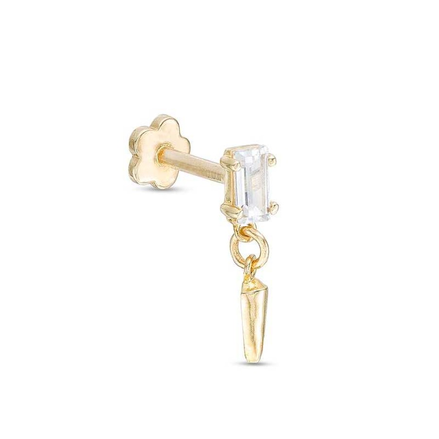 Banter 14K Gold Baguette And Spike Dangle Stud - 18G 5/16" Ear