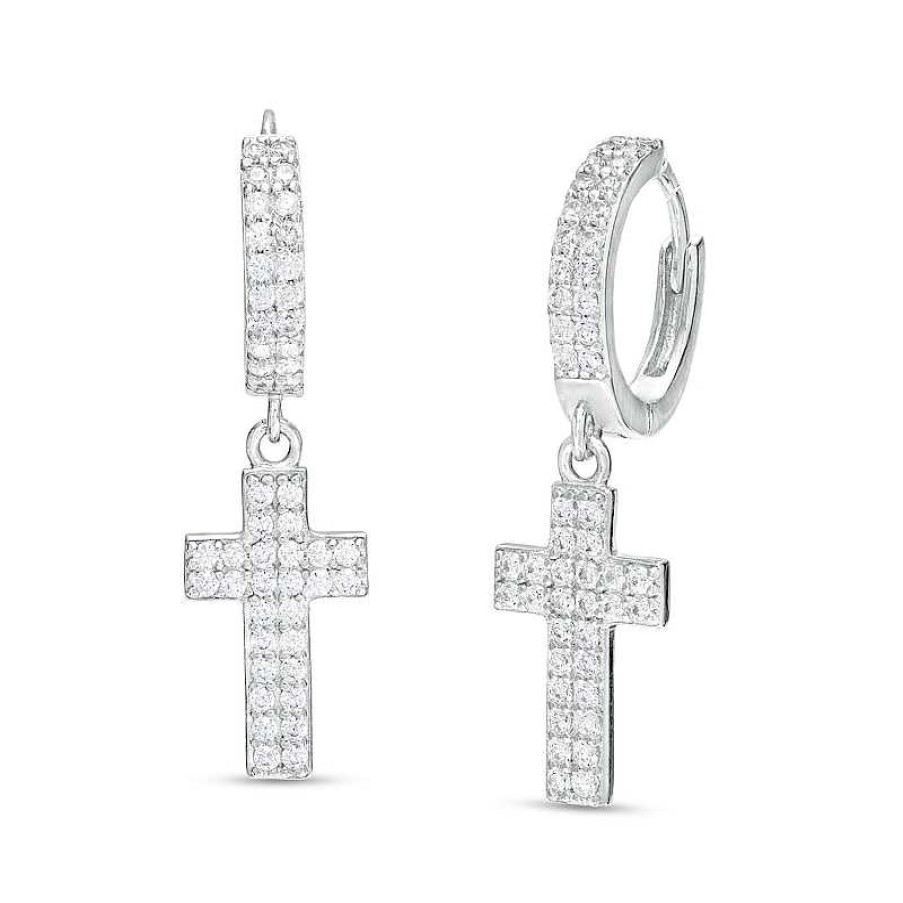 Banter Cubic Zirconia Double Row Cross Drop Earrings In Sterling Silver Earrings