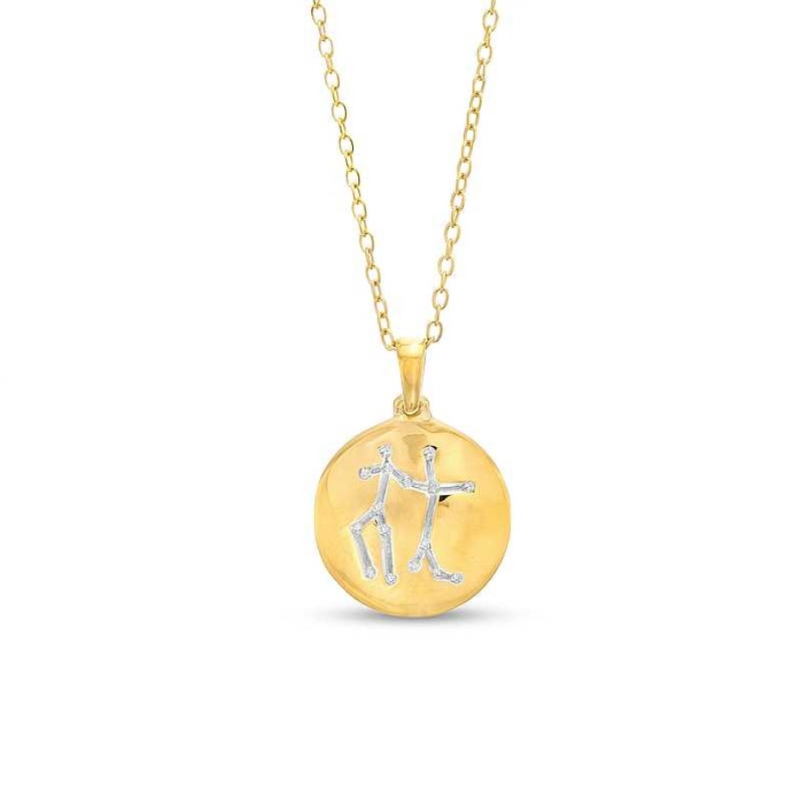 Banter Diamond Accent Gemini Zodiac Disc Necklace In Sterling Silver With 14K Gold Plate - 18" Necklaces