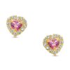 Banter Child'S 3Mm Heart-Shaped Pink And White Cubic Zirconia Framed Stud Earrings In 14K Gold Earrings