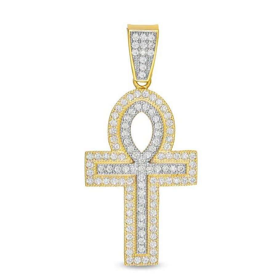 Banter Cubic Zirconia Vintage-Style Double Ankh Cross Necklace Charm In 10K Solid Two-Tone Gold Charms