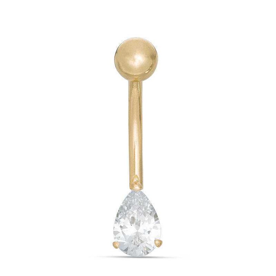 Banter 10K Solid Gold Cz Pear-Shaped Belly Button Ring - 14G 7/16" Belly Button