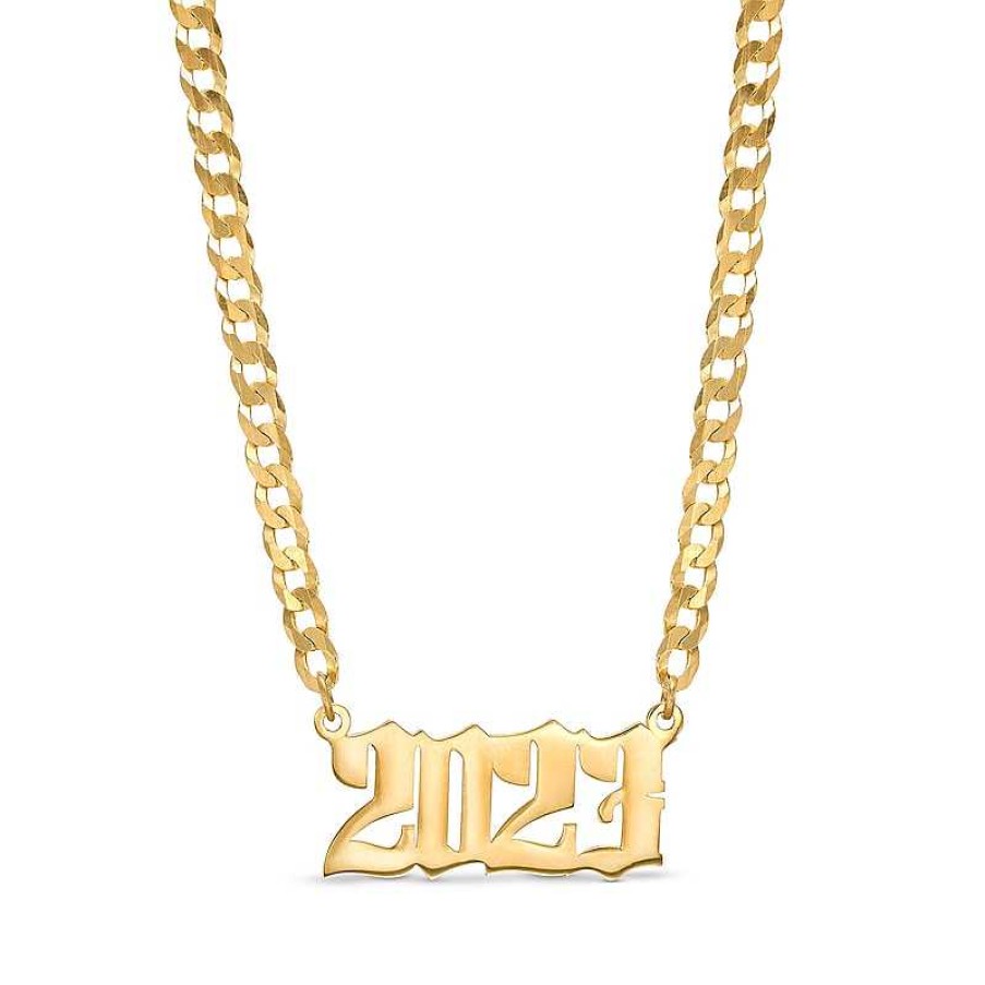 Banter Gothic Number Personalized Chain Necklace In Solid Sterling Silver With 14K Gold Plate (1 Line) Necklaces