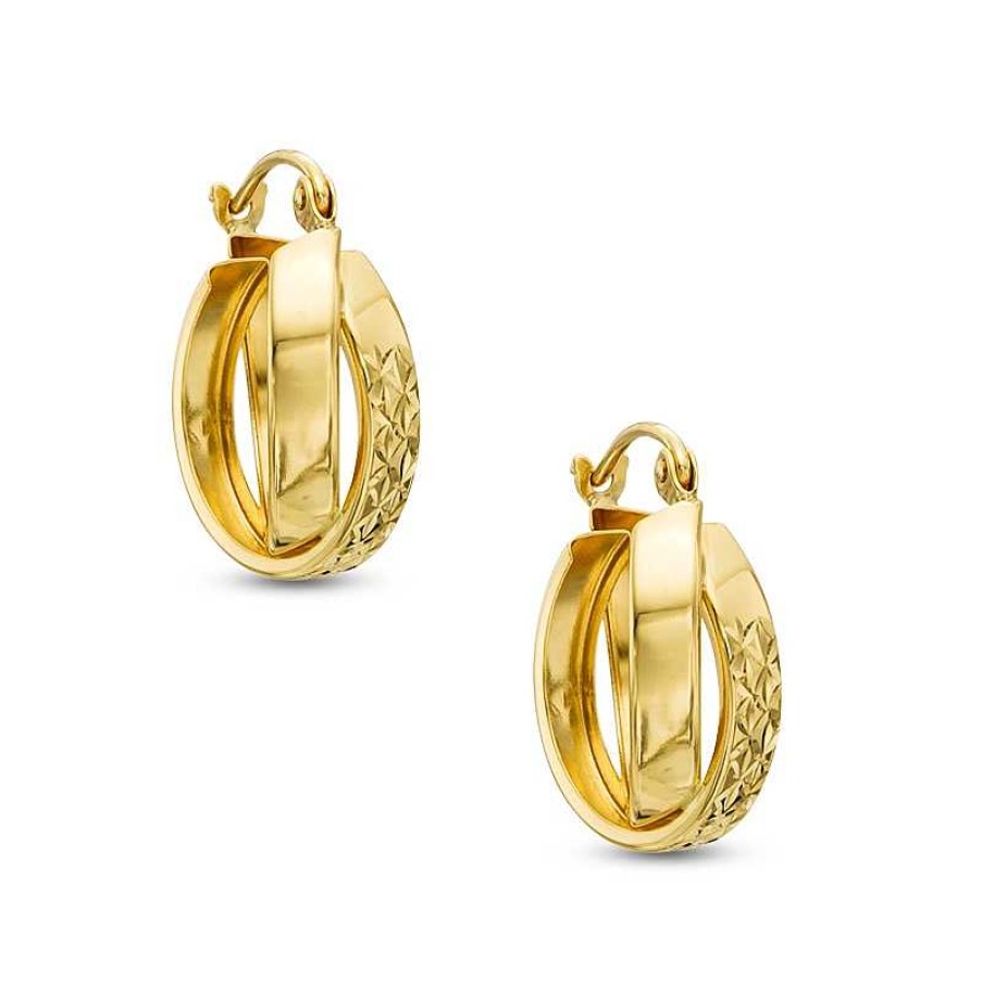 Banter Diamond-Cut And Polished Twist Double Hoop Earrings In 10K Tube Hollow Gold Earrings