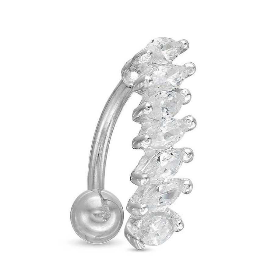 Banter 014 Gauge Marquise Cubic Zirconia Top-Down Belly Button Ring In Solid Stainless Steel Belly Button