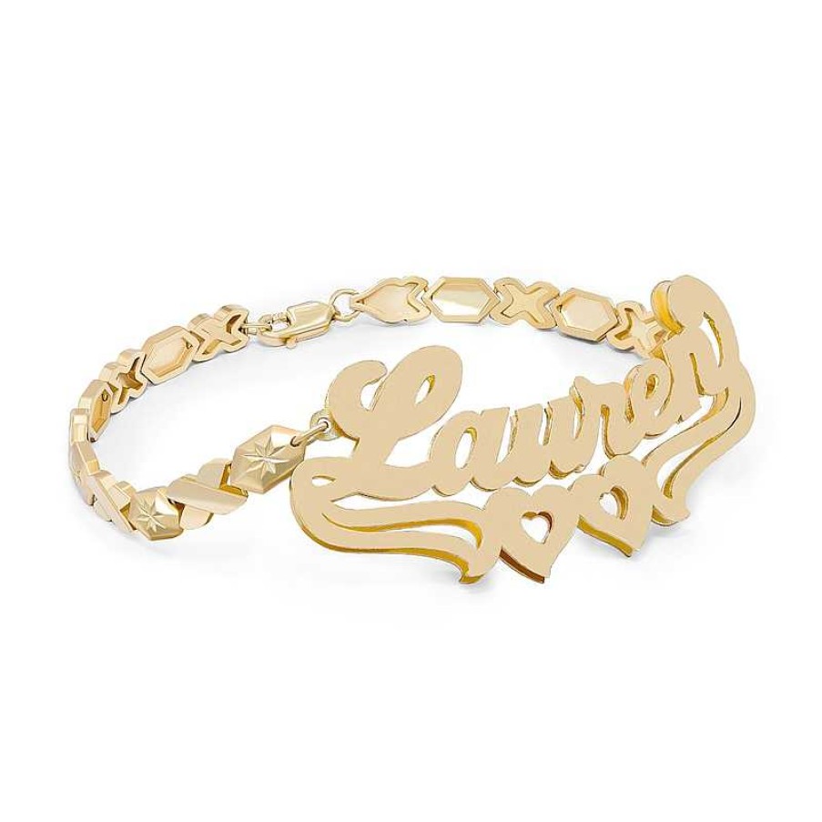 Banter 14K Gold Plated Double Heart Stampato Nameplate Bracelet Bracelets