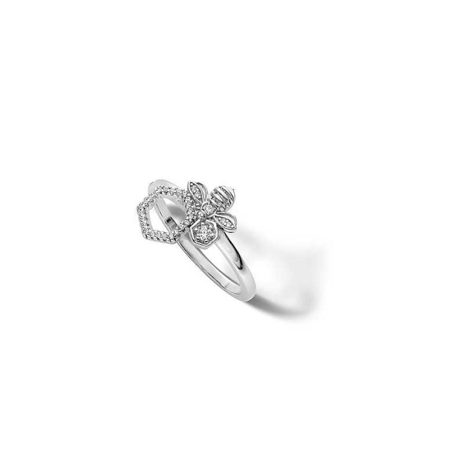 Banter Sterling Silver Cz Honeycomb Bee Ring - Size 7 Rings