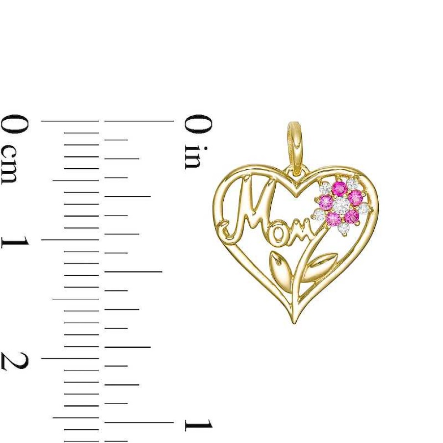 Banter Red And White Cubic Zirconia Flower With "Mom" Heart Necklace Charm In 10K Semi-Solid Gold Charms