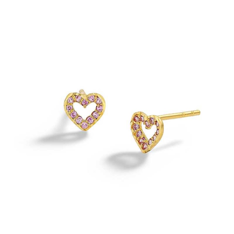 Banter 10K Solid Gold Cz Pink Open Heart Studs Earrings