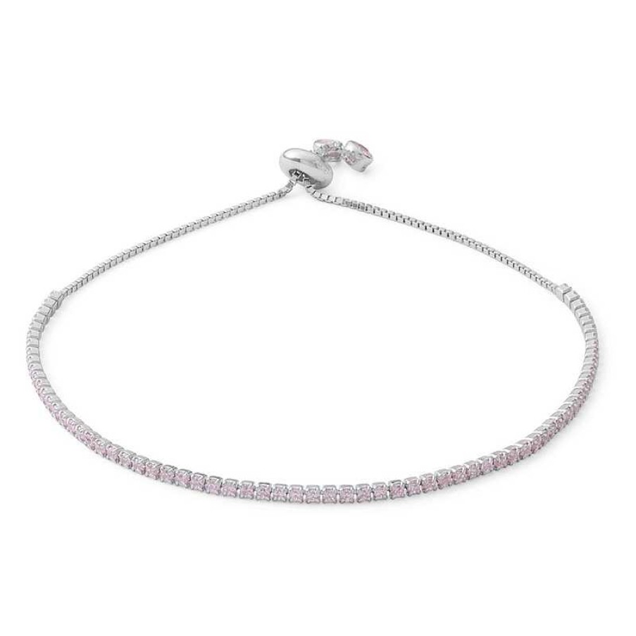 Banter Pink And White Cubic Zirconia Bolo Bracelet In Sterling Silver - 9.5" Bracelets